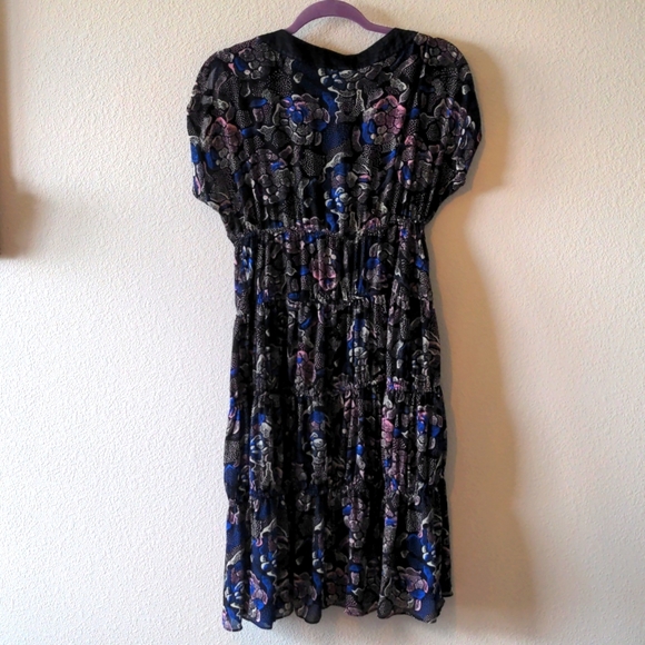 I Heart Ronson Black Dress with Blue, White, Pink Stamped Floral Pattern - Picture 6 of 10